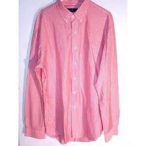 Ralph Lauren 2XL Button shirt  Pink Stripe 100% Cotton Poplin Preppy SOFT